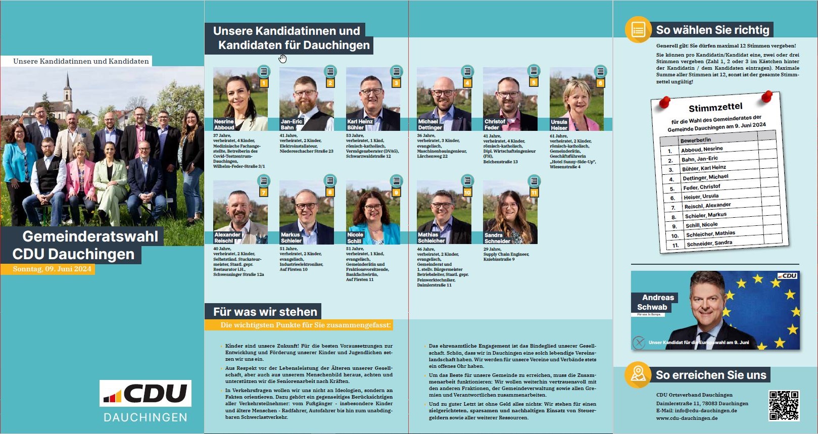 Unser Flyer, verteilt durch die Kandidatinnen und Kandidaten an alle Haushalte in Dauchingen.